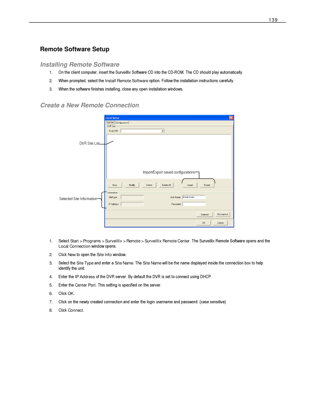 Toshiba HVS16-480H-X, HVS32-480-X Remote Software Setup, Installing Remote Software, Create a New Remote Connection, 139 