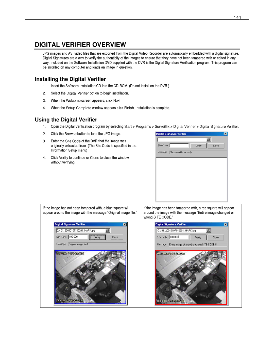 Toshiba HVS16-240-X user manual Digital Verifier Overview, Installing the Digital Verifier, Using the Digital Verifier, 141 