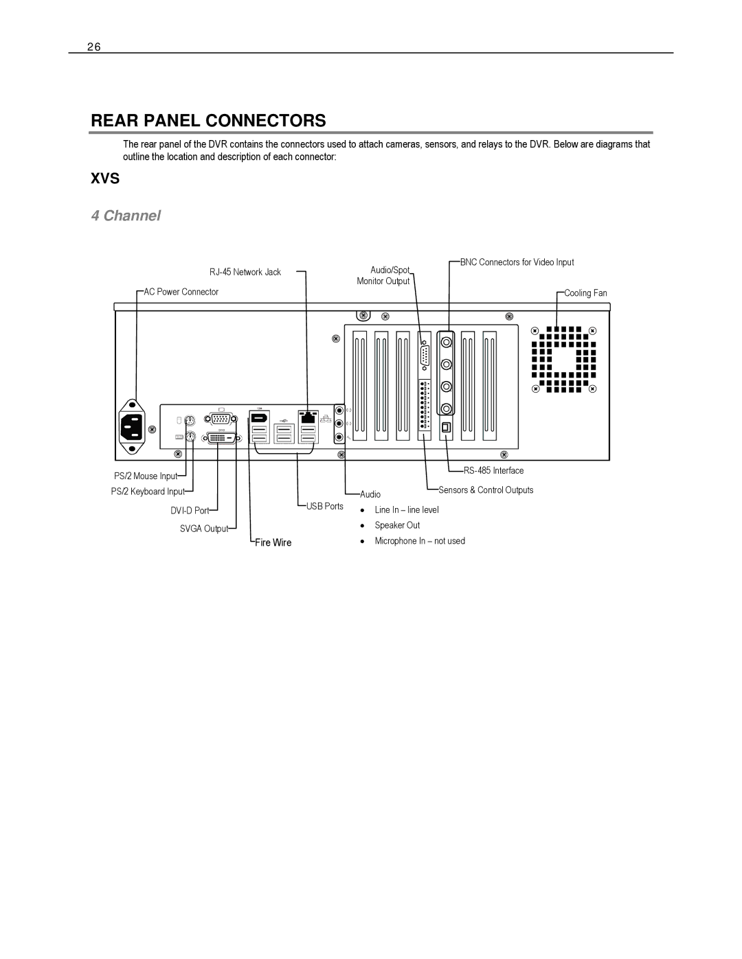 Toshiba DVS16-480-X, HVS32-480-X, XVS4-120-X, XVS16-240-X, XVS16-240V-X, HVS16-480H-X user manual Rear Panel Connectors, Channel 