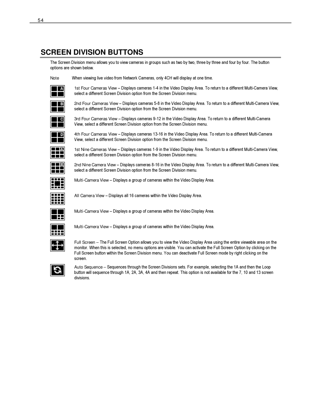 Toshiba DVS8-240H-X, HVS32-480-X, XVS4-120-X, XVS16-240-X, XVS16-240V-X, HVS16-480H-X, HVS32-240-X Screen Division Buttons 