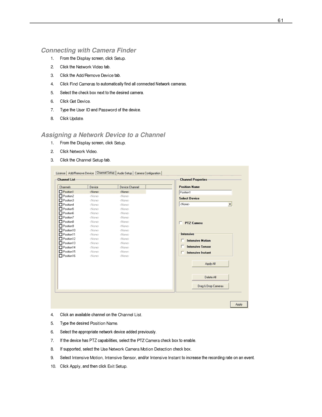 Toshiba XVS4-120-X, HVS32-480-X Connecting with Camera Finder, Assigning a Network Device to a Channel, Click Get Device 