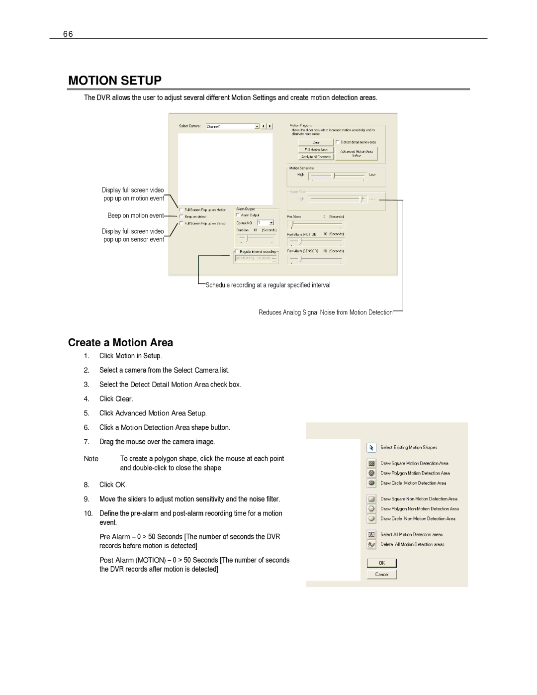 Toshiba HVS16-240-X, HVS32-480-X Motion Setup, Create a Motion Area, Select the Detect Detail Motion Area check box 