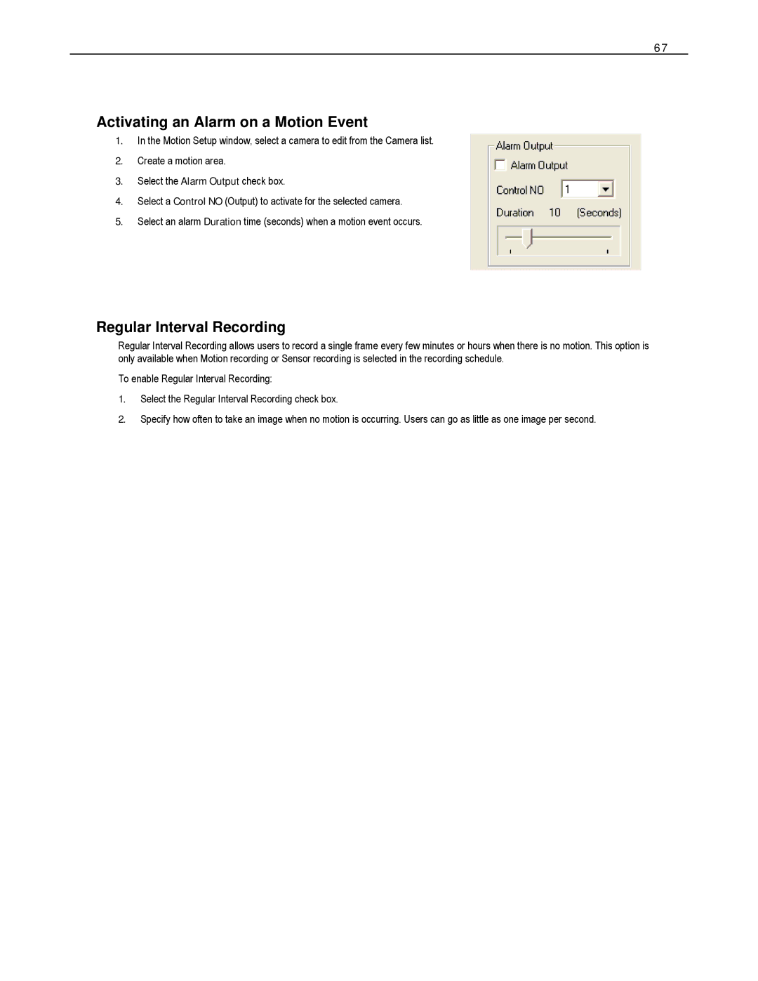 Toshiba HVS16-480-X, HVS32-480-X, XVS4-120-X, XVS16-240-X Activating an Alarm on a Motion Event, Regular Interval Recording 