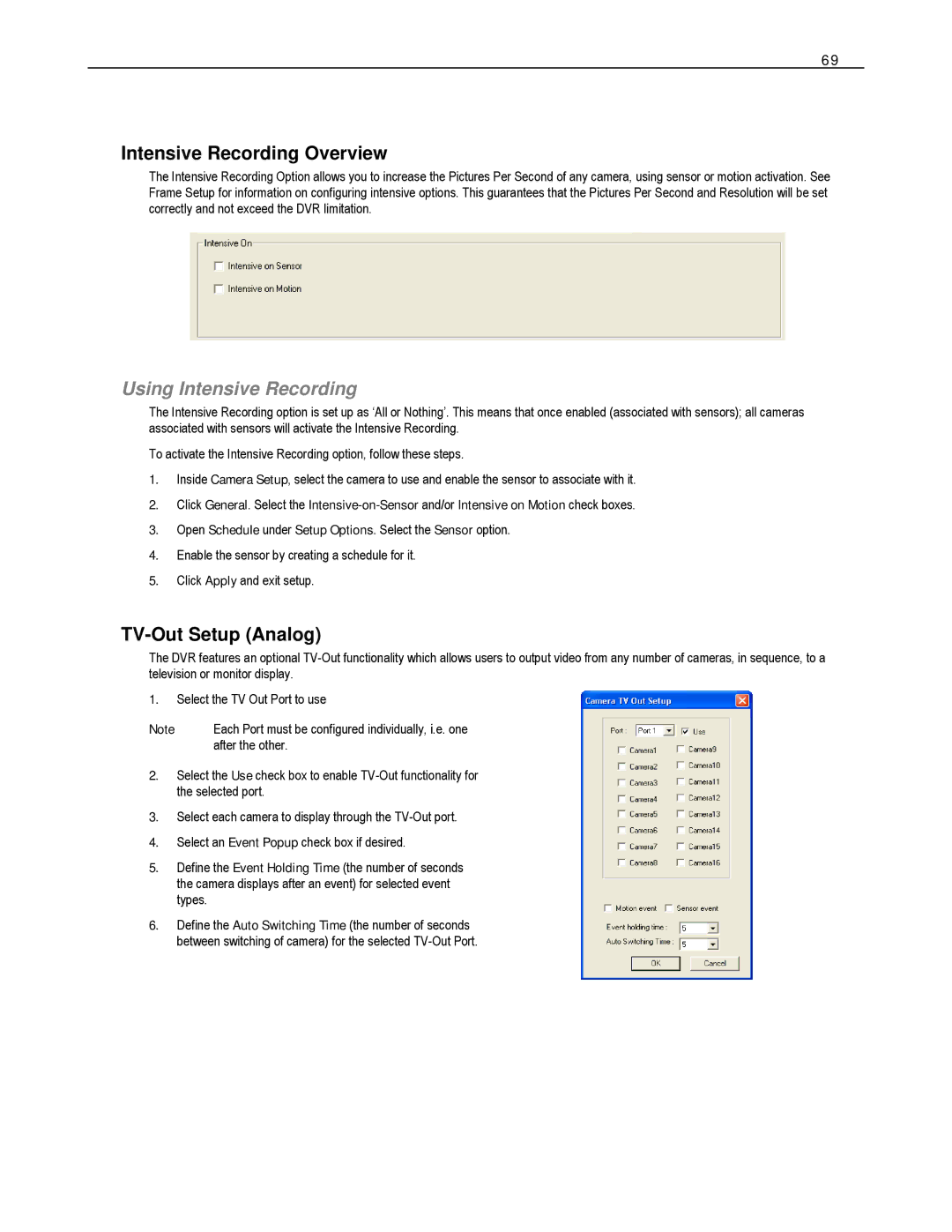 Toshiba DVS8-240H-X, HVS32-480-X, XVS4-120-X Intensive Recording Overview, Using Intensive Recording, TV-Out Setup Analog 