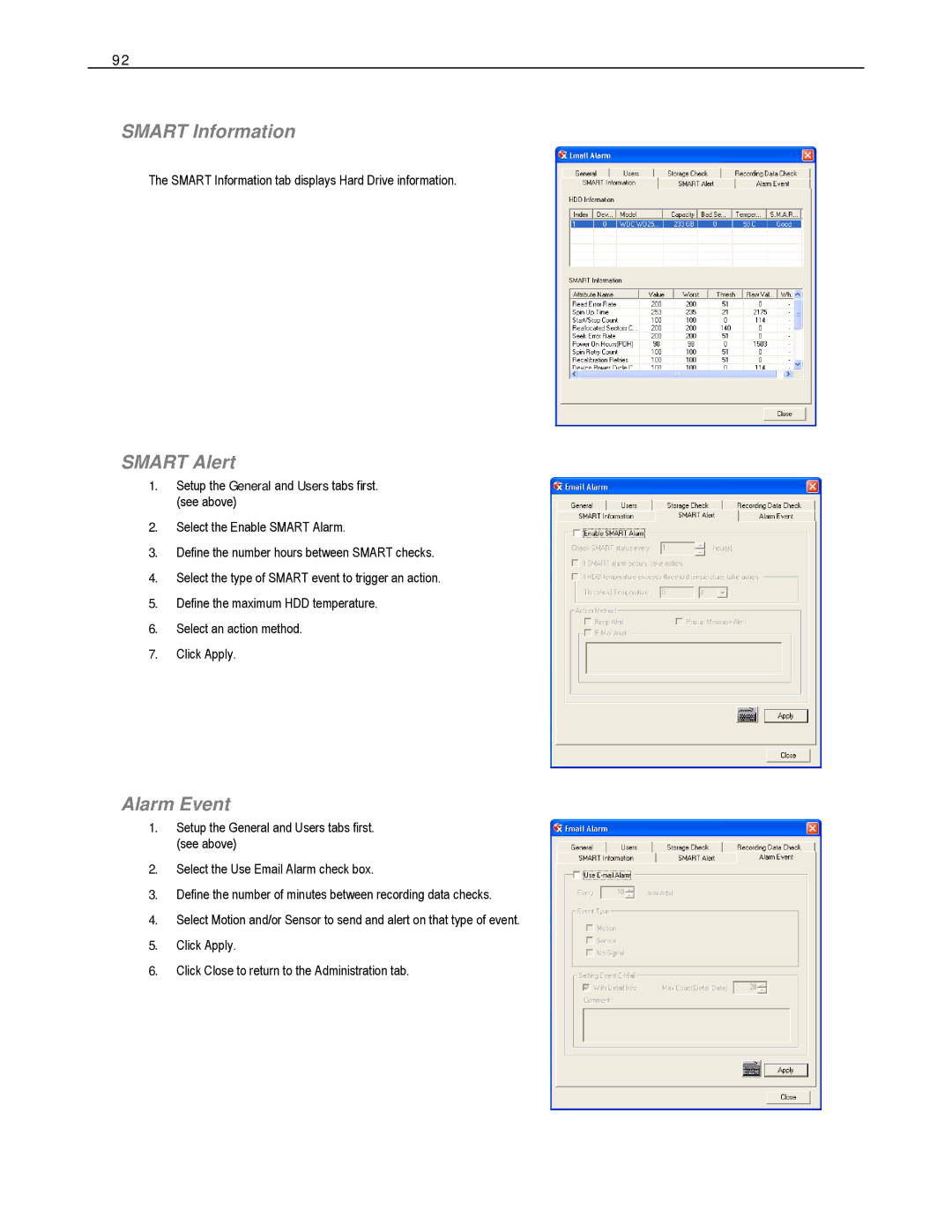 Toshiba XVS16-240-X, HVS32-480-X, XVS4-120-X, XVS16-240V-X, HVS16-480H-X Smart Information, Smart Alert, Alarm Event 