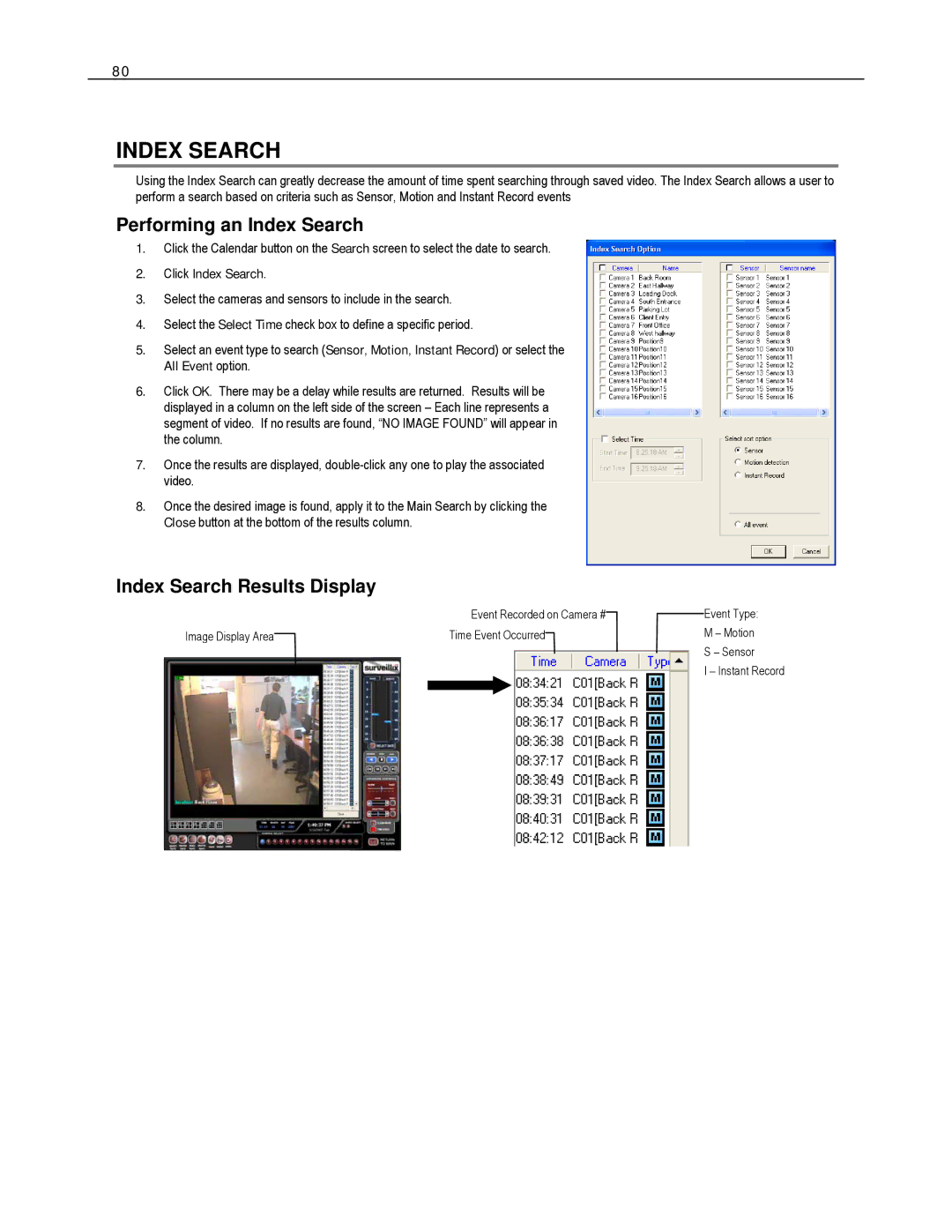 Toshiba XVS16-240-X, HVS32-480-X, XVS4-120-X, XVS16-240V-X Performing an Index Search, Index Search Results Display 