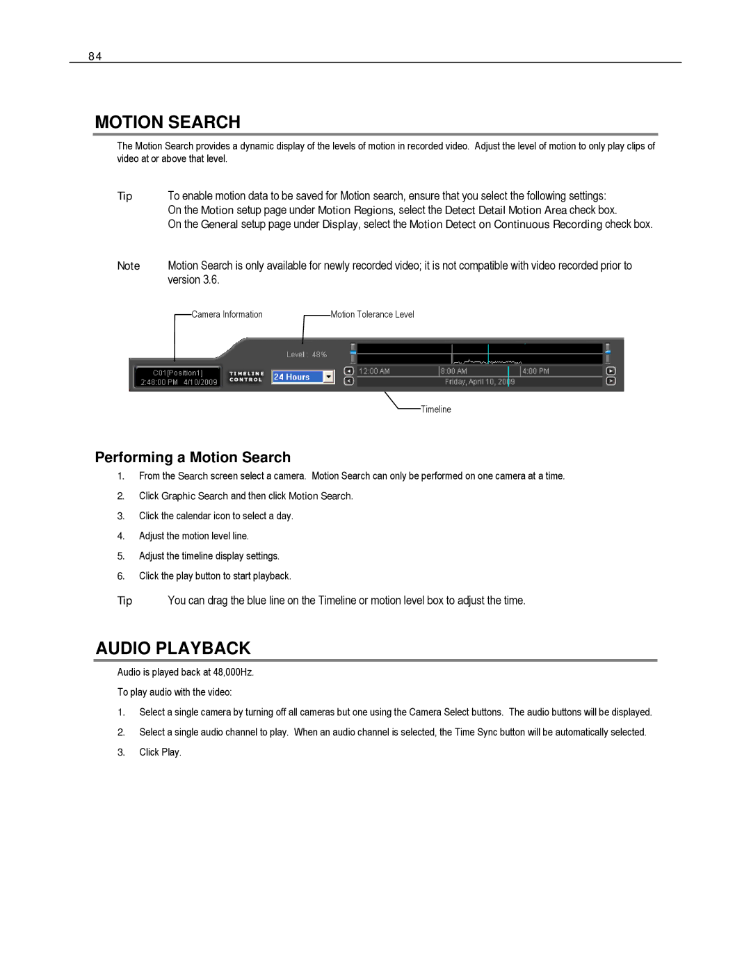 Toshiba HVS16-240-X Audio Playback, Performing a Motion Search, Click Graphic Search and then click Motion Search 