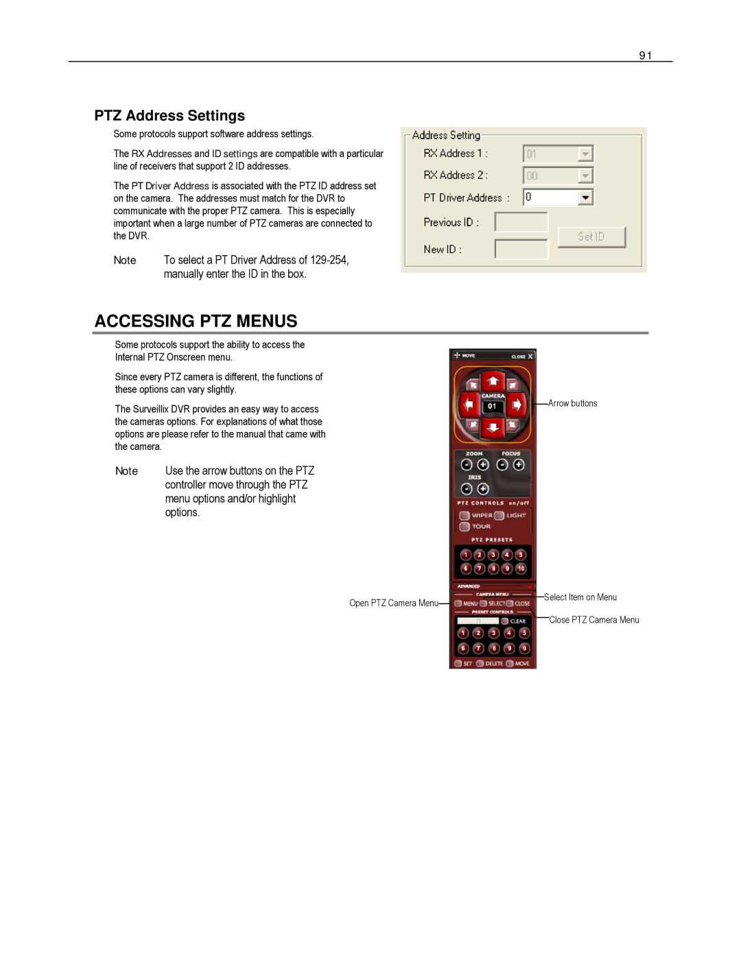 Toshiba DVS32-480-X, HVS32-480-X, XVS4-120-X, XVS16-240-X, XVS16-240V-X, HVS32-240-X Accessing PTZ Menus, PTZ Address Settings 