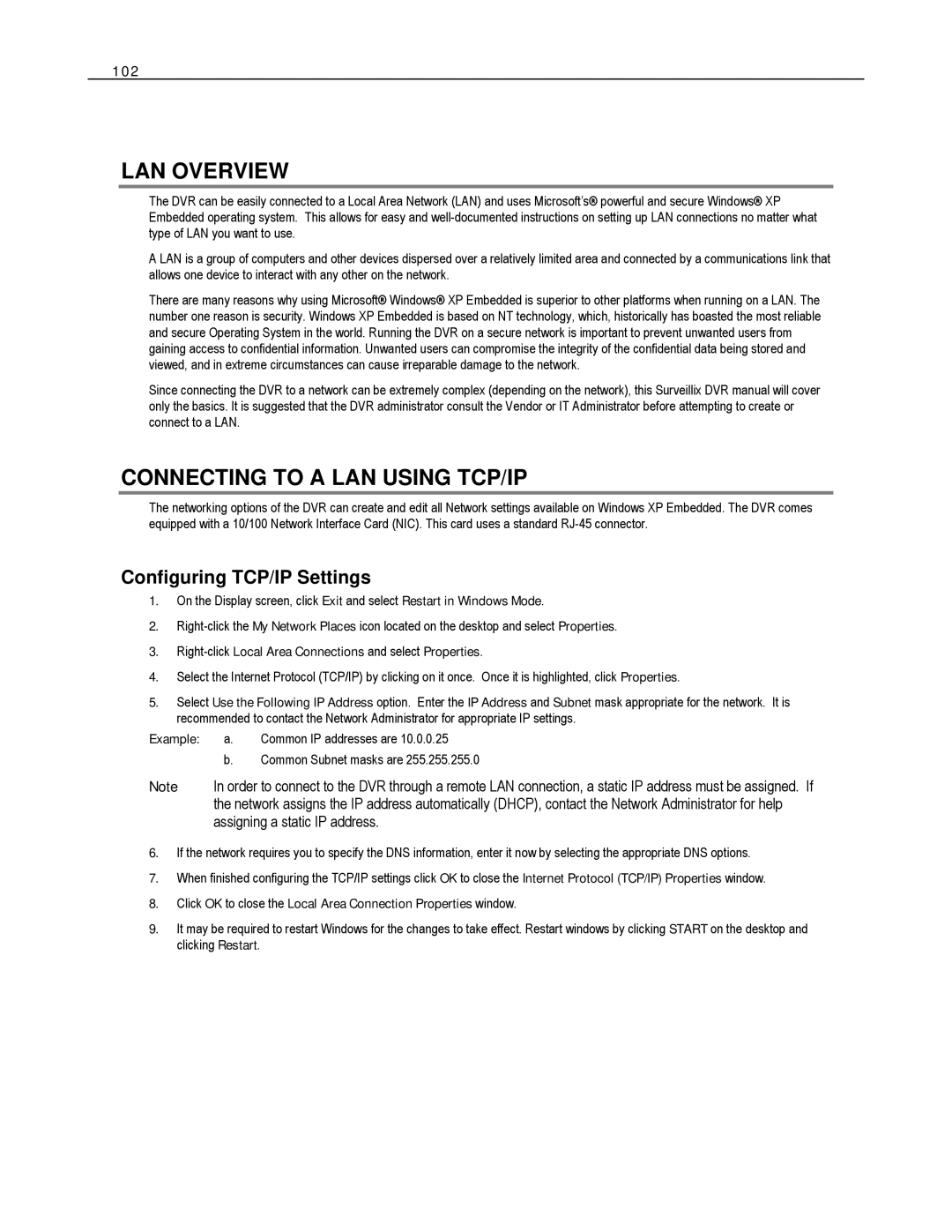 Toshiba DVS32-240-X, HVS32-480-X, XVS4-120-X LAN Overview, Connecting to a LAN Using TCP/IP, Configuring TCP/IP Settings 