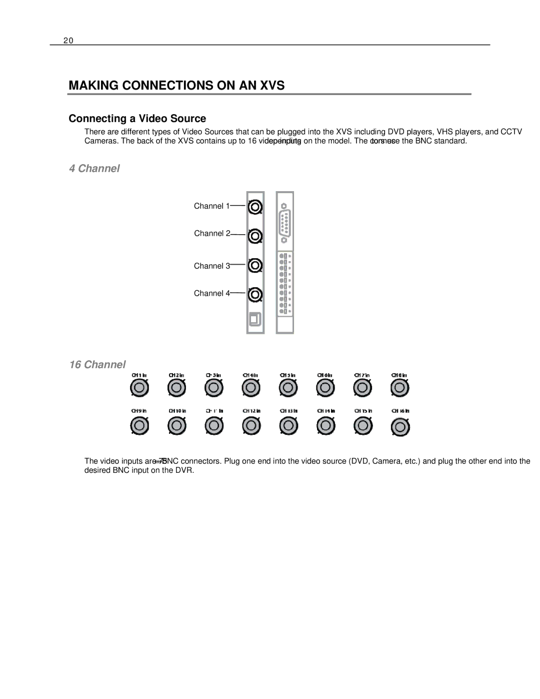 Toshiba DVS16-480H-X, HVS32-480-X, XVS4-120-X, XVS16-240-X user manual Making Connections on AN XVS, Connecting a Video Source 