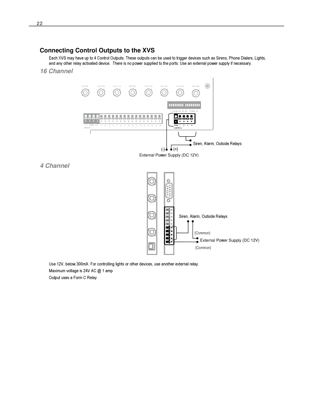 Toshiba HVS32-480-X, XVS4-120-X, XVS16-240-X, XVS16-240V-X, HVS16-480H-X, HVS32-240-X Connecting Control Outputs to the XVS 