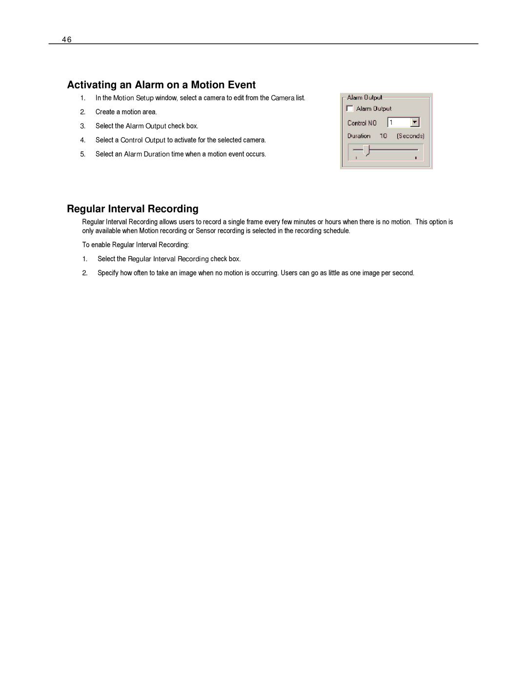 Toshiba DVS32-240-X, HVS32-480-X, XVS4-120-X, XVS16-240-X Activating an Alarm on a Motion Event, Regular Interval Recording 