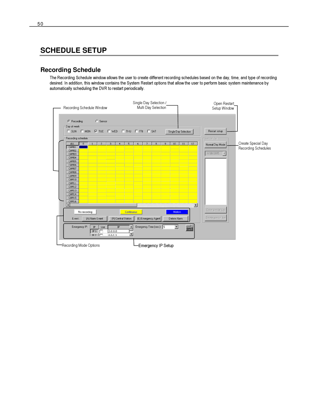 Toshiba HVS32-480-X, XVS4-120-X, XVS16-240-X, XVS16-240V-X, HVS16-480H-X, HVS32-240-X Schedule Setup, Recording Schedule 