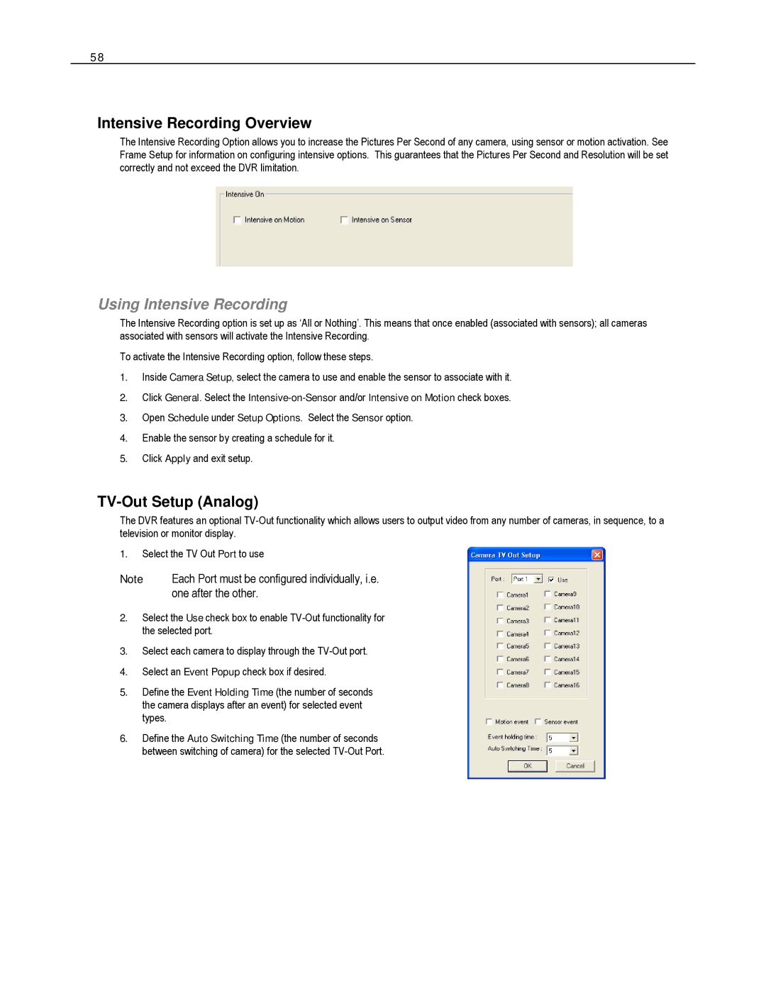 Toshiba DVS8-240-X, HVS32-480-X, XVS4-120-X Intensive Recording Overview, Using Intensive Recording, TV-Out Setup Analog 