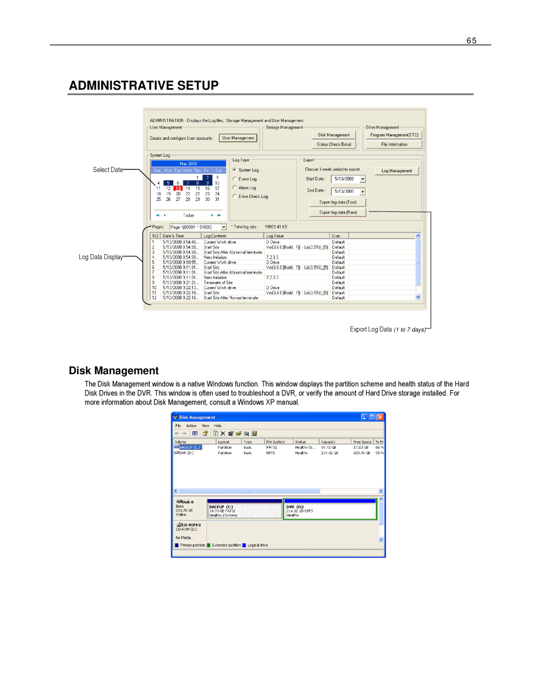 Toshiba XVS4-120-X, HVS32-480-X, XVS16-240-X, XVS16-240V-X, HVS16-480H-X, HVS32-240-X Administrative Setup, Disk Management 