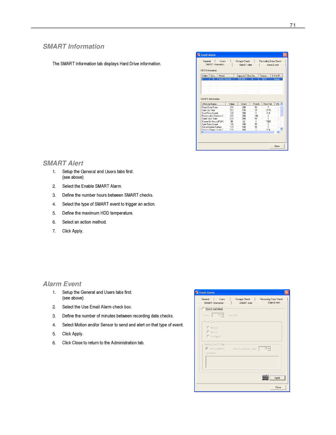 Toshiba HVS16-480-X, HVS32-480-X, XVS4-120-X, XVS16-240-X, XVS16-240V-X user manual Smart Information, Smart Alert, Alarm Event 