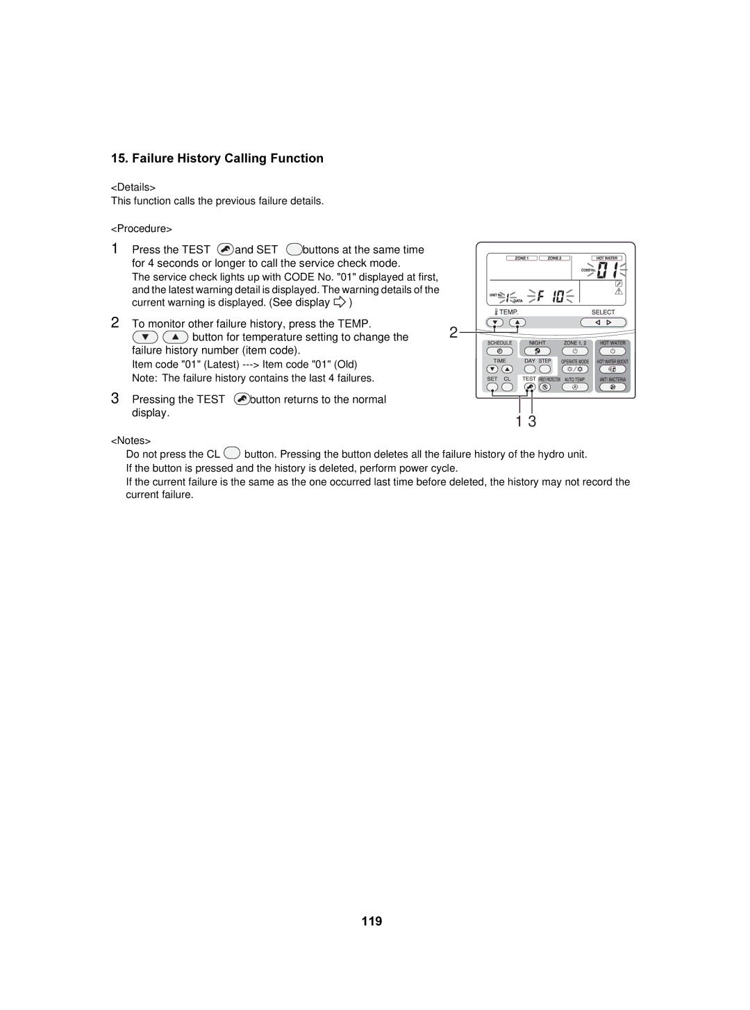 Toshiba HWS-802XWHT6-E, HWS-802H-E, HWS-802XWHM3-E, HWS-3001CSHM3-E(-UK), HWS-1402H-E Failure History Calling Function, 119 