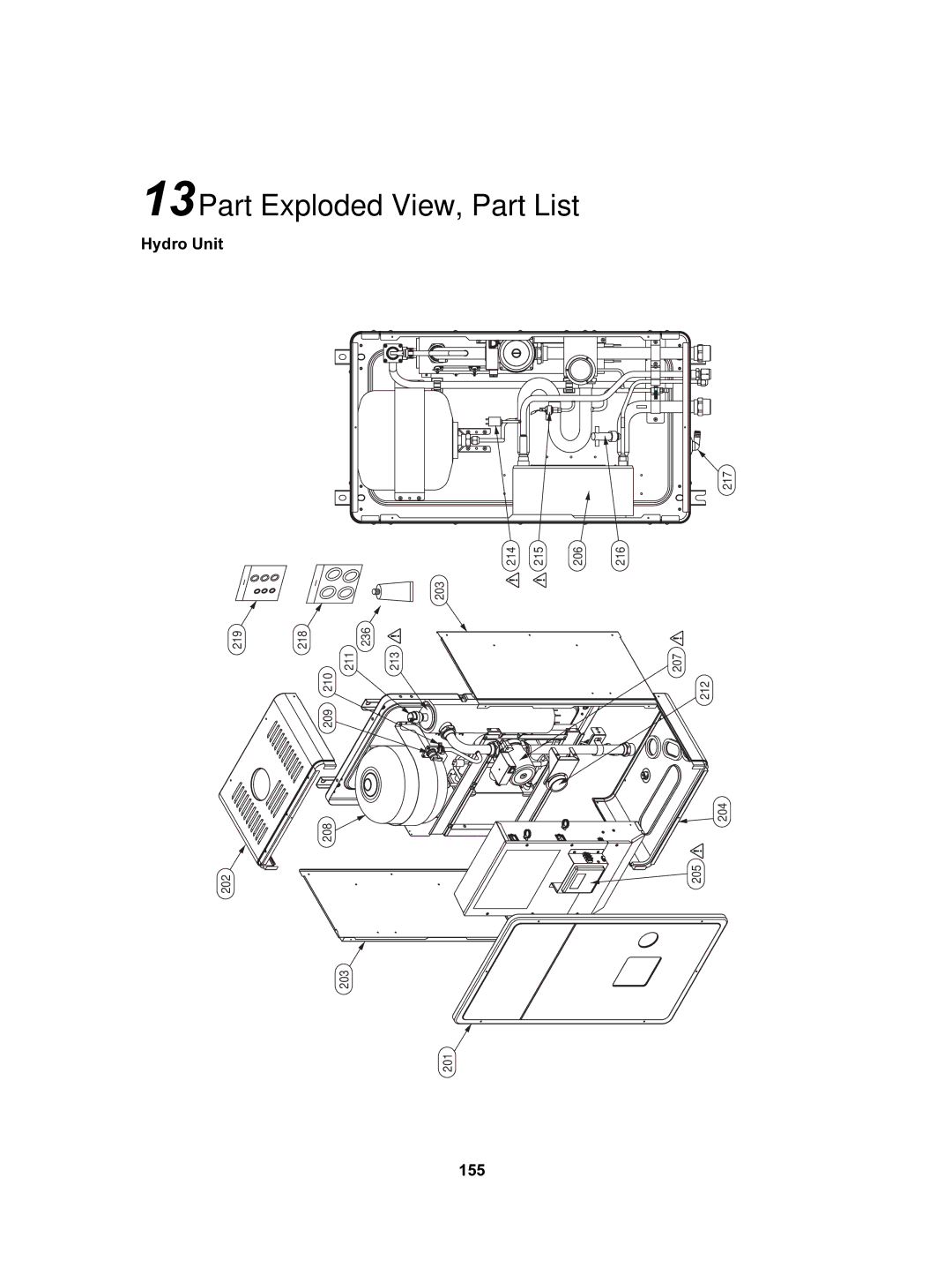 Toshiba HWS-1501CSHM3-E(-UK), HWS-802XWHT6-E, HWS-802H-E, HWS-802XWHM3-E, HWS-1402H-E 13Part Exploded View, Part List, 155 