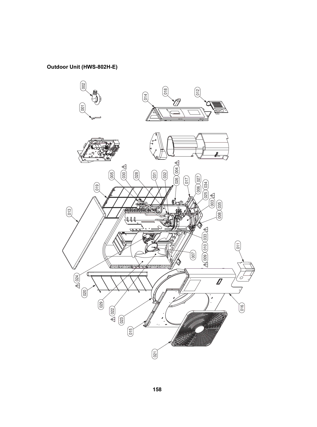 Toshiba HWS-1402XWHT9-E, HWS-802XWHT6-E, HWS-802H-E, HWS-802XWHM3-E 158, Outdoor Unit, HWS802H-E, 002, 014 018 012 