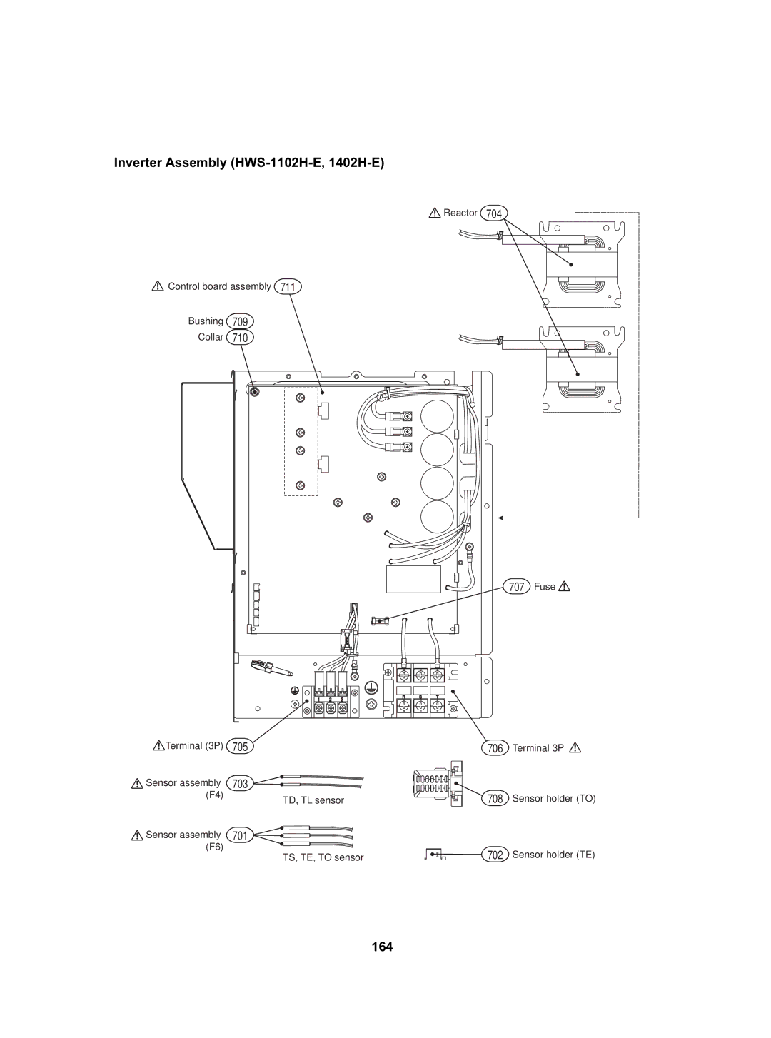 Toshiba HWS-1402H-E, HWS-802XWHT6-E, HWS-802H-E service manual Inverter Assembly HWS-1102H-E, 1402H-E, 164, TS, TE, to sensor 