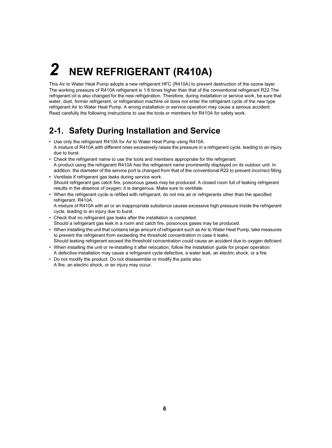 Toshiba HWS-1402XWHT6-E, HWS-802XWHT6-E, HWS-802H-E NEW Refrigerant R410A, Safety During Installation and Service 