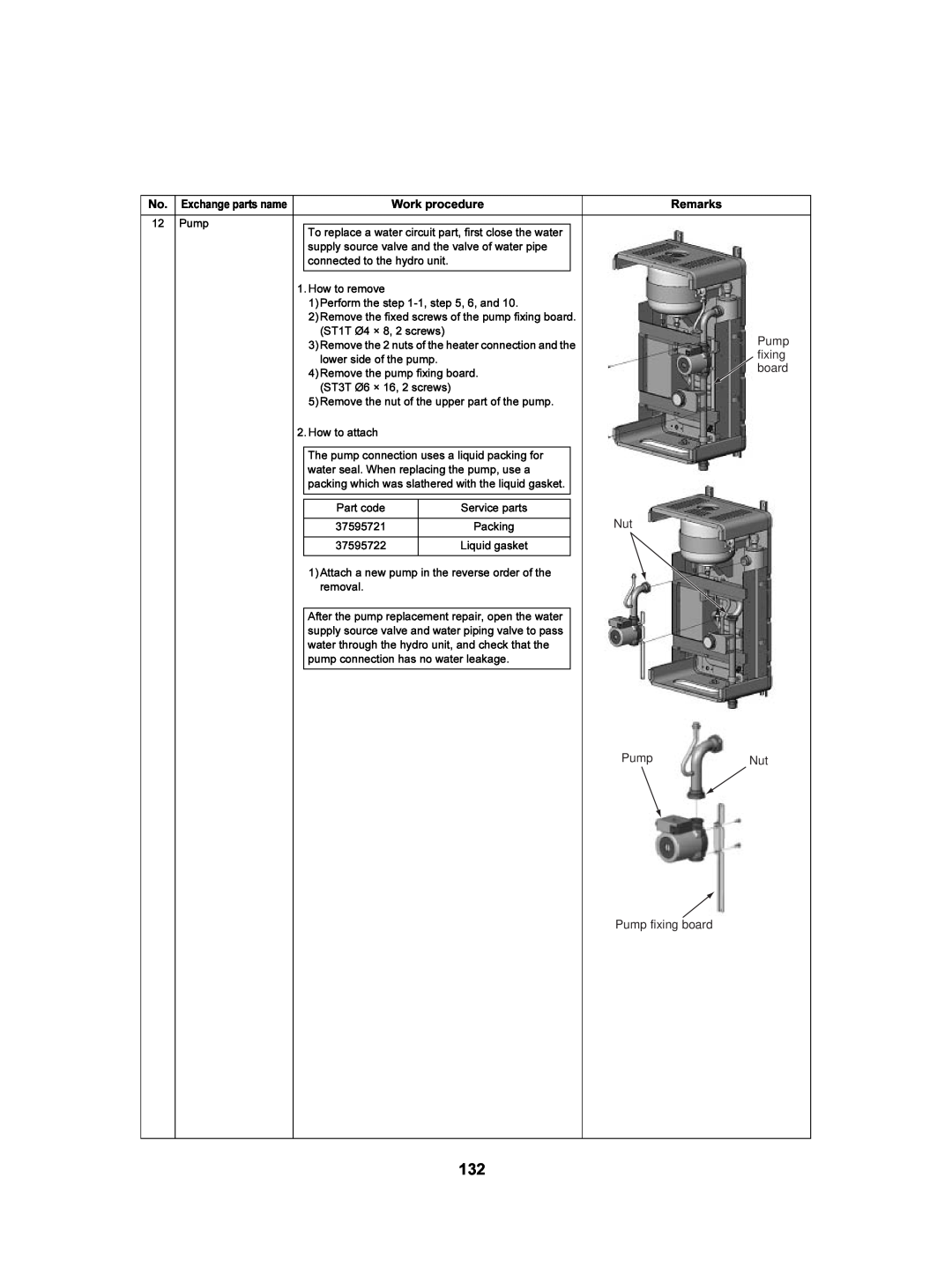 Toshiba HWS-3001CSHM3-E(-UK), HWS-802XWHT6-E, HWS-802H-E Work procedure, Remarks, PumpNut Pump fixing board 