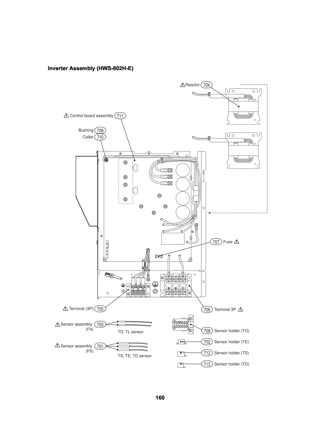 Toshiba Inverter Assembly HWS-802H-E, Reactor Control board assembly Bushing Collar, Fuse, Terminal 3P, TD, TL sensor 
