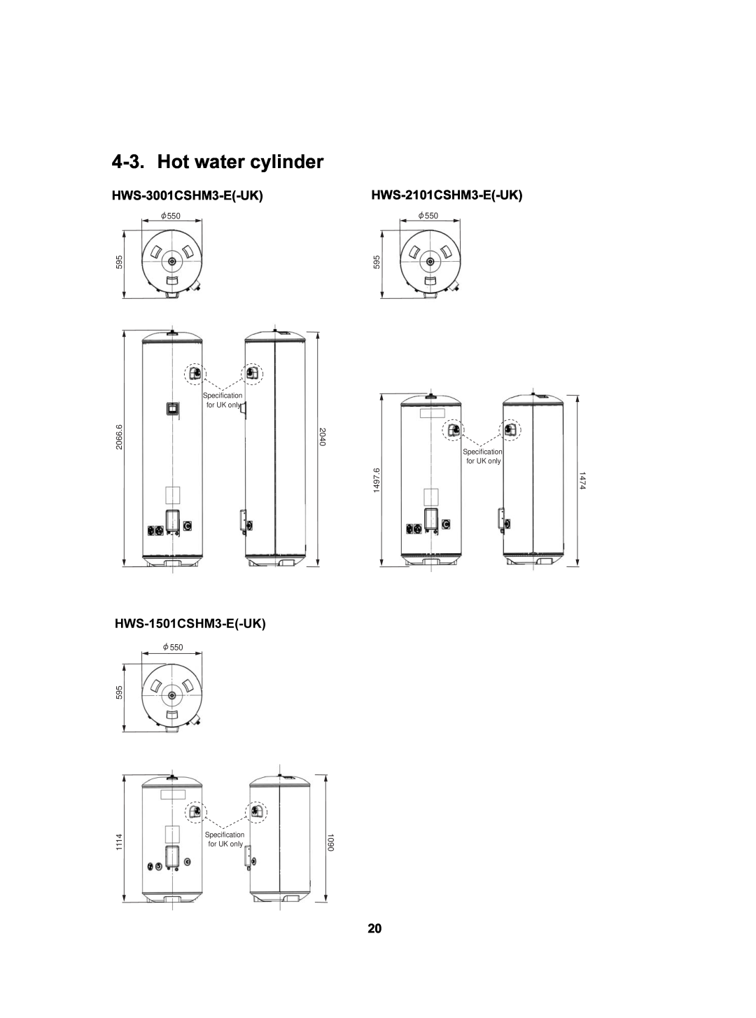 Toshiba HWS-802H-E, HWS-802XWHT6-E Hot water cylinder, HWS-3001CSHM3-E-UKHWS-2101CSHM3-E-UK, HWS-1501CSHM3-E-UK 