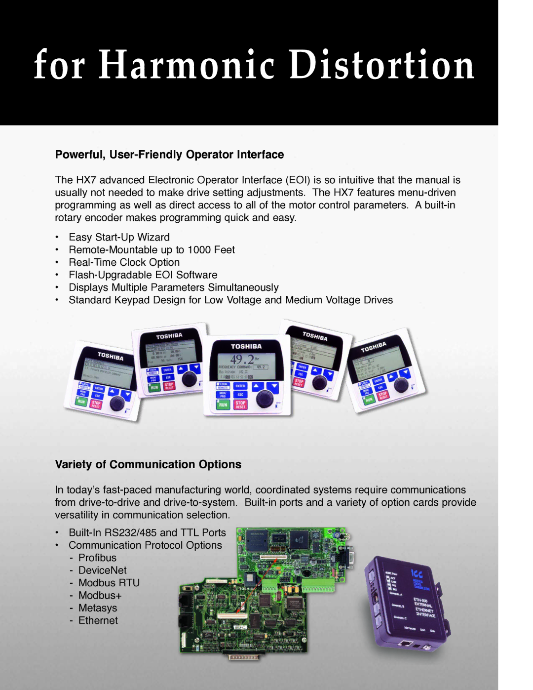 Toshiba HX7 manual Powerful, User-Friendly Operator Interface, Variety of Communication Options 