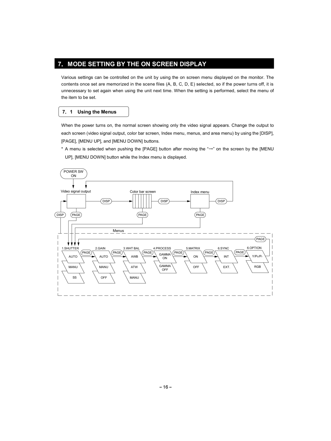 Toshiba IK - HD1C instruction manual Mode Setting by the on Screen Display, Using the Menus 