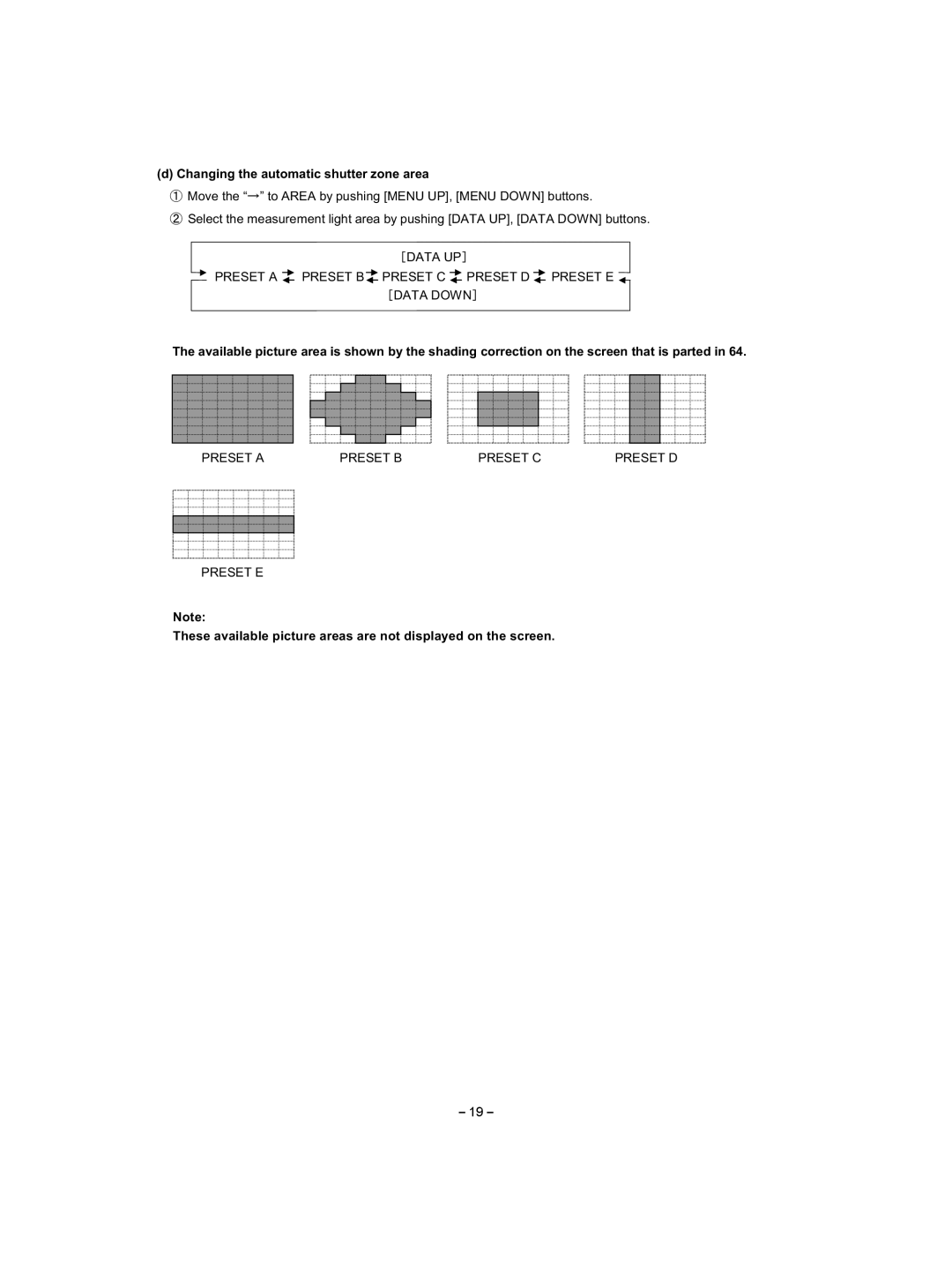 Toshiba IK - HD1C instruction manual Changing the automatic shutter zone area 