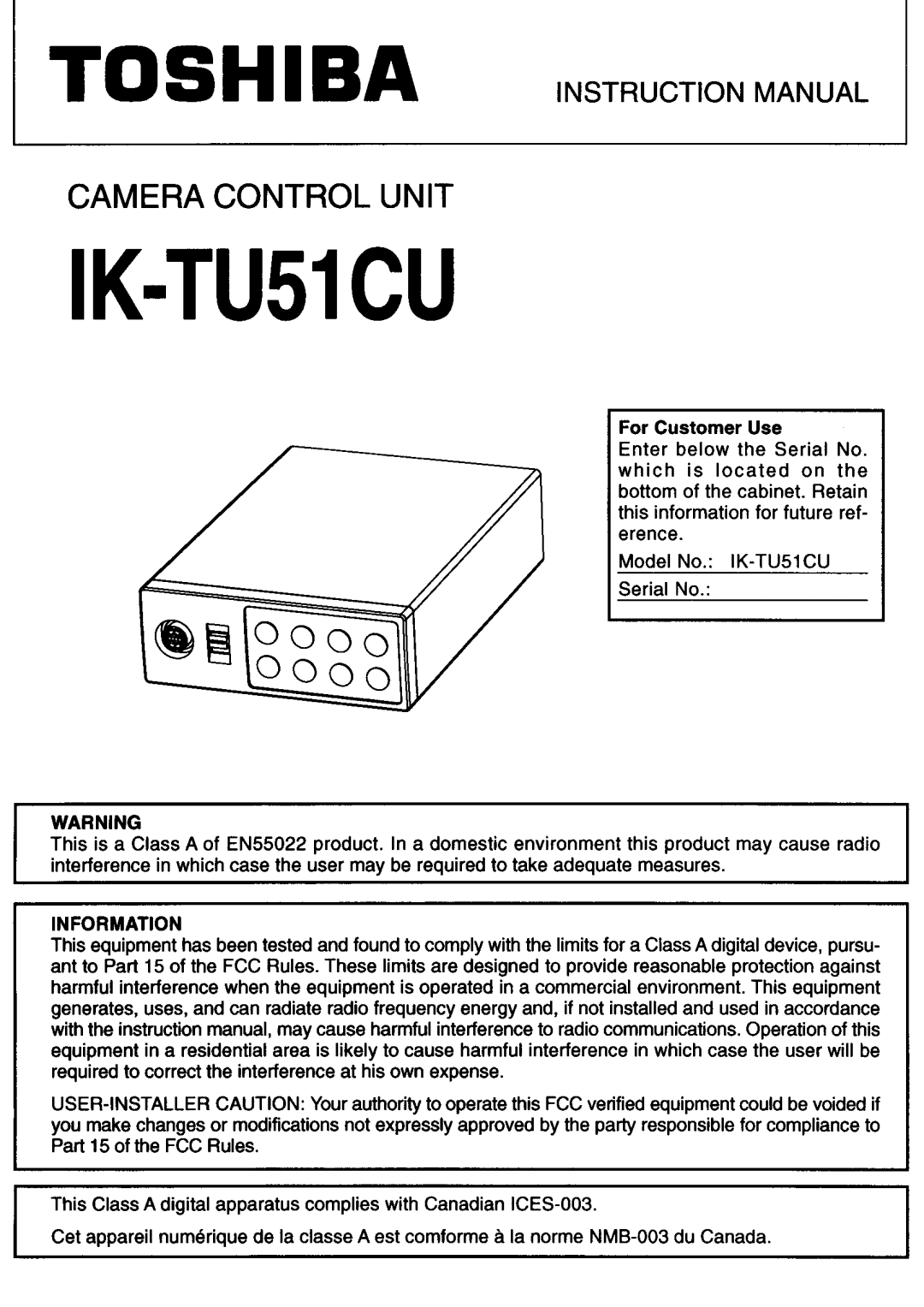 Toshiba IK - TU51CU manual 