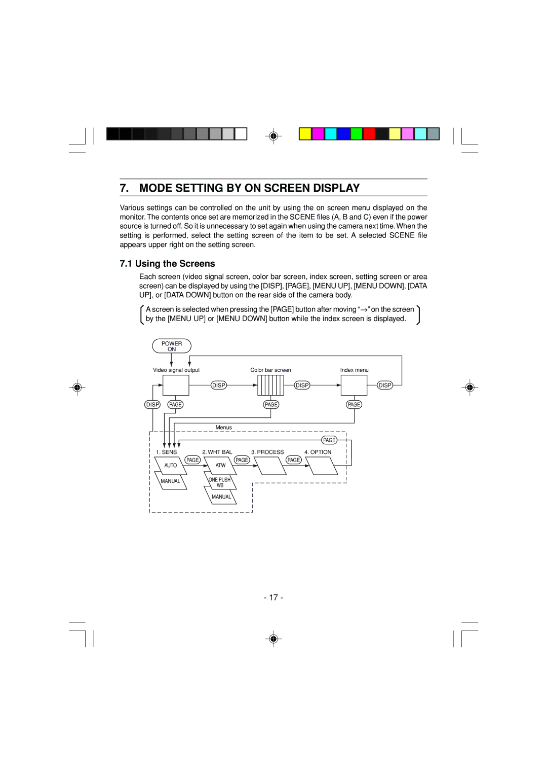 Toshiba IK-1000 instruction manual Mode Setting by on Screen Display, Using the Screens 