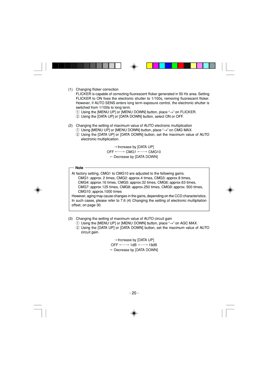 Toshiba IK-1000 instruction manual Changing flicker correction 