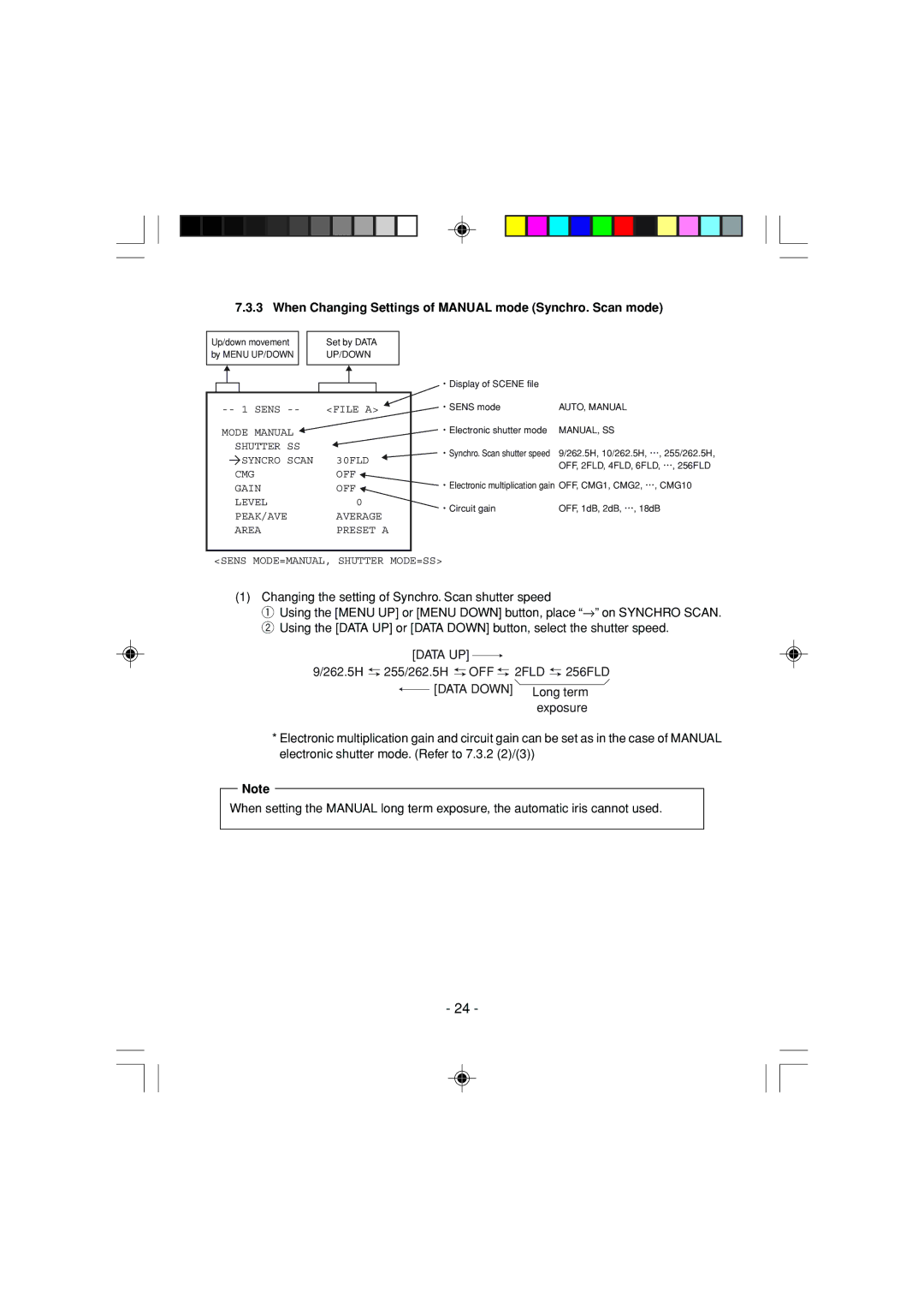 Toshiba IK-1000 instruction manual When Changing Settings of Manual mode Synchro. Scan mode 