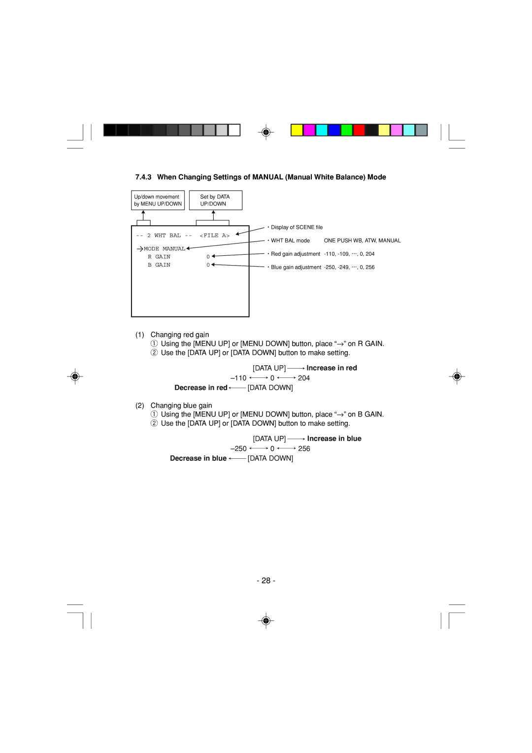 Toshiba IK-1000 instruction manual When Changing Settings of Manual Manual White Balance Mode 