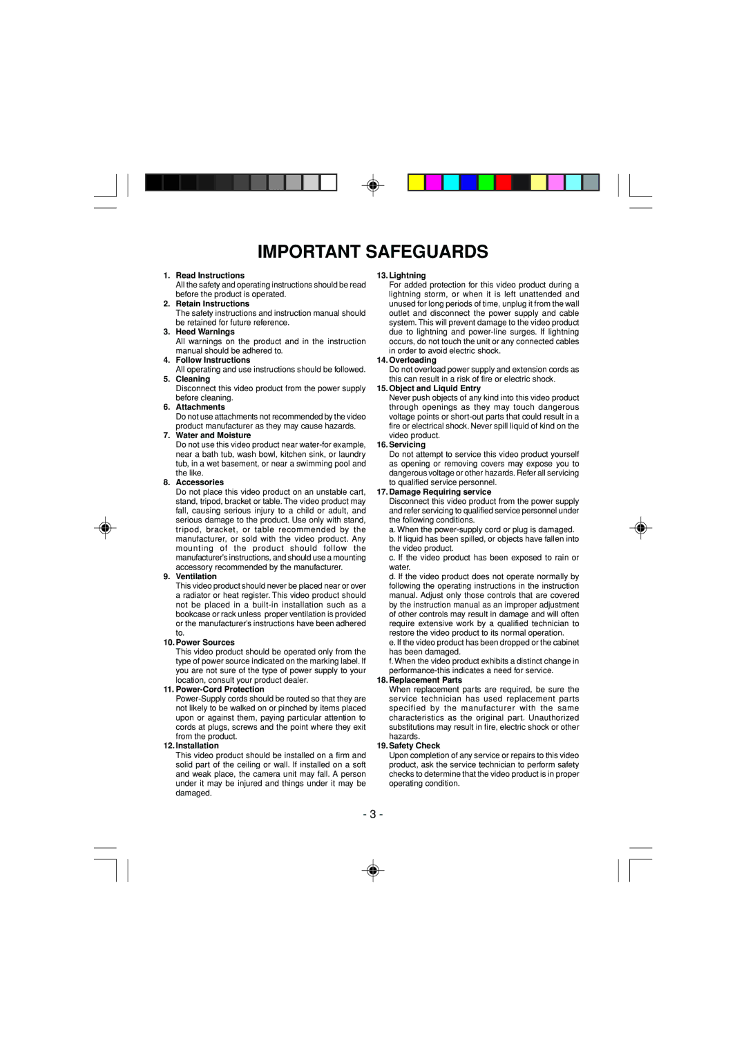 Toshiba IK-1000 instruction manual Important Safeguards 