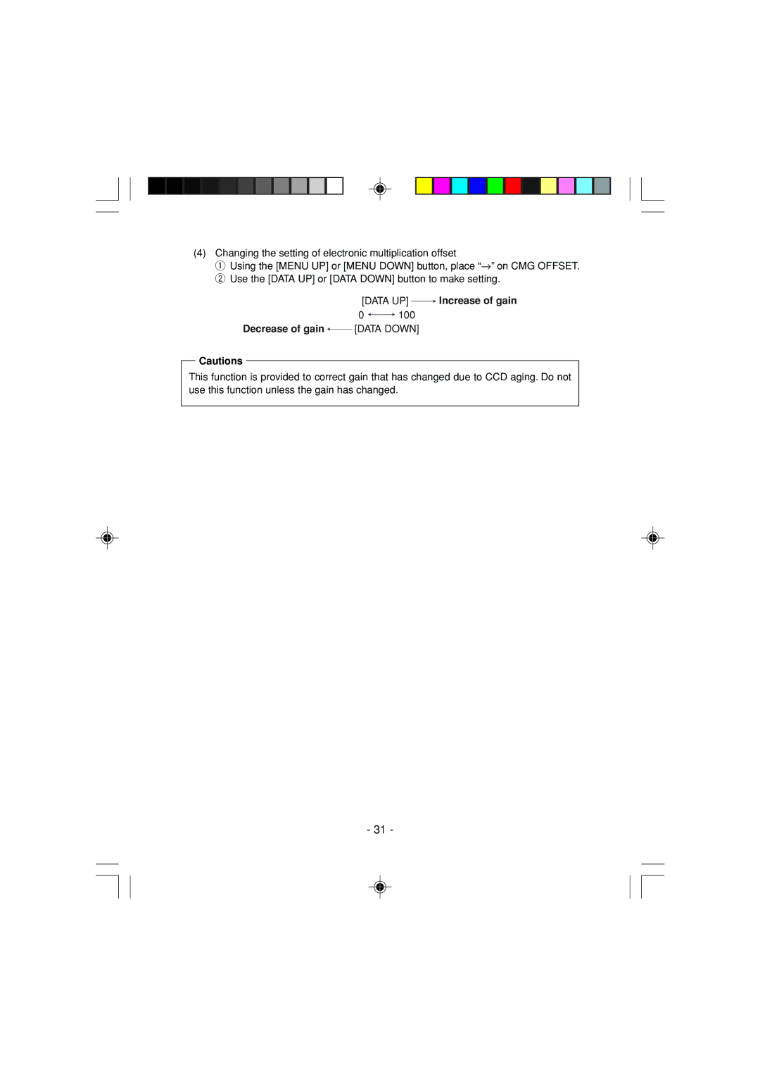 Toshiba IK-1000 instruction manual Data UP Increase of gain Decrease of gain Data Down 