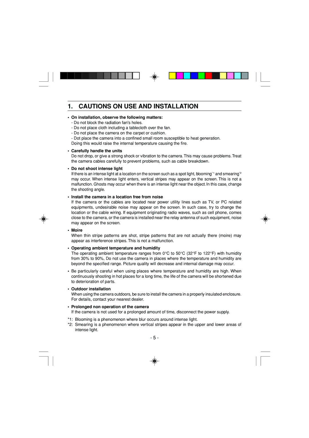 Toshiba IK-1000 On installation, observe the following matters, Carefully handle the units, Do not shoot intense light 