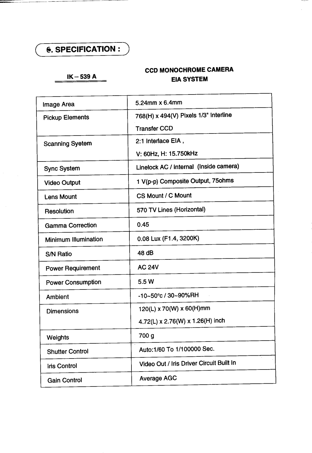 Toshiba IK-539A manual 