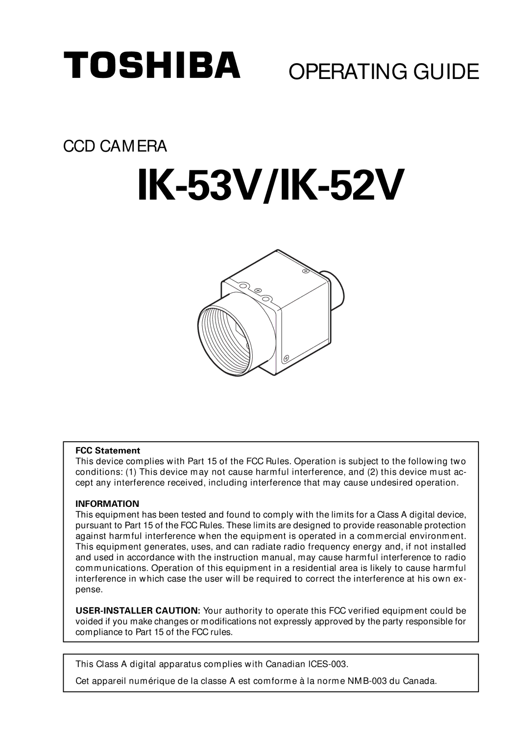 Toshiba instruction manual IK-53V/IK-52V, FCC Statement 