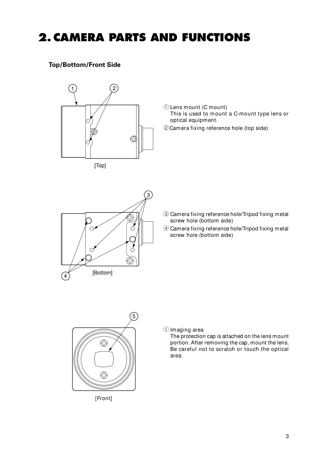 Toshiba IK-53V instruction manual Camera Parts and Functions, Top/Bottom/Front Side 