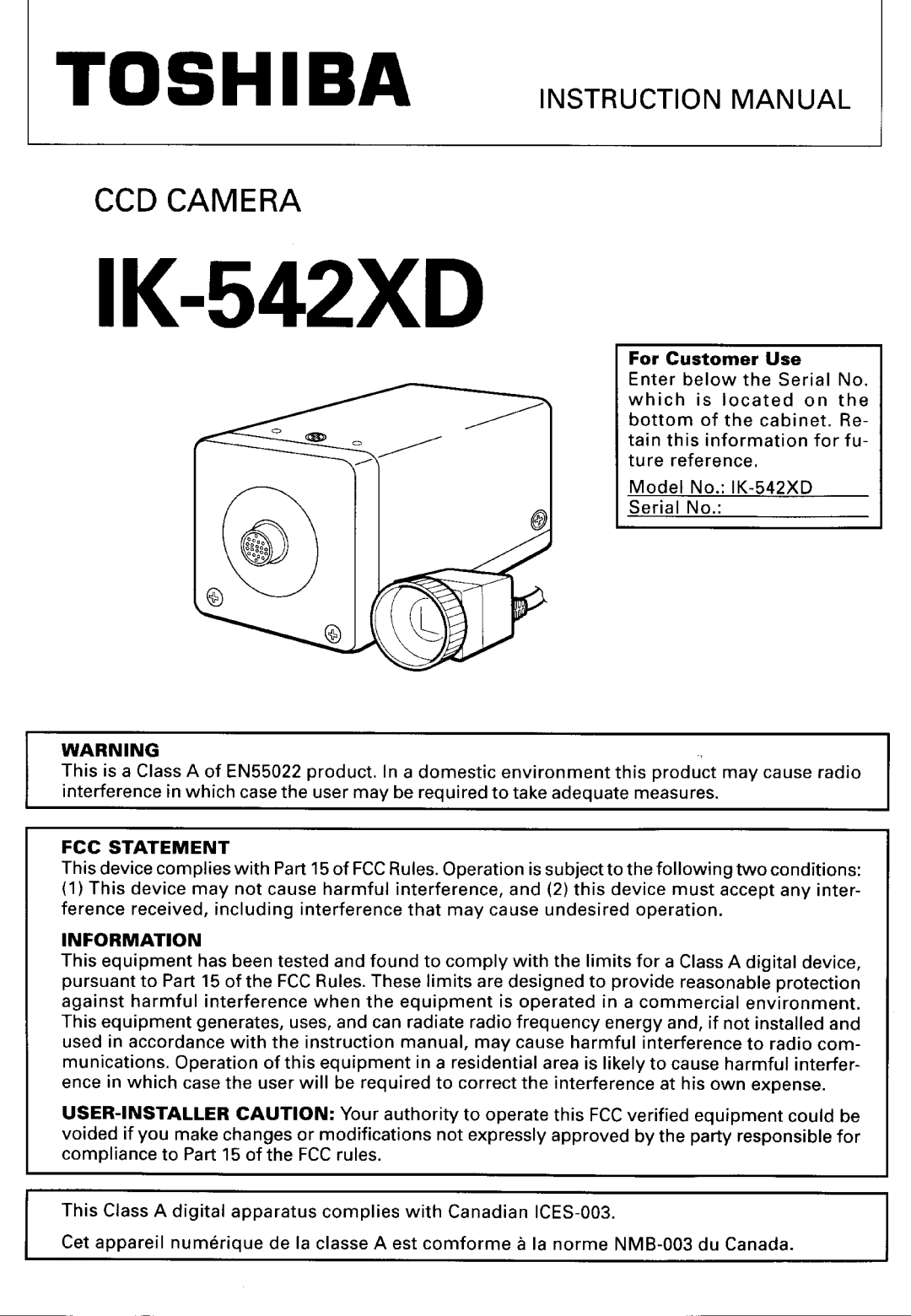 Toshiba IK-542XD manual 