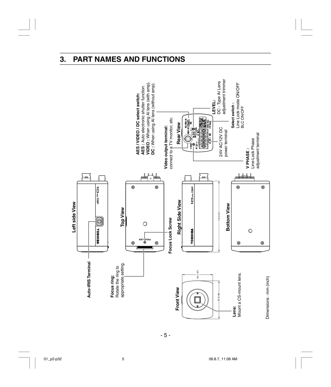 Toshiba IK-6410A, IK-6210A instruction manual Part Names and Functions, Rear View 