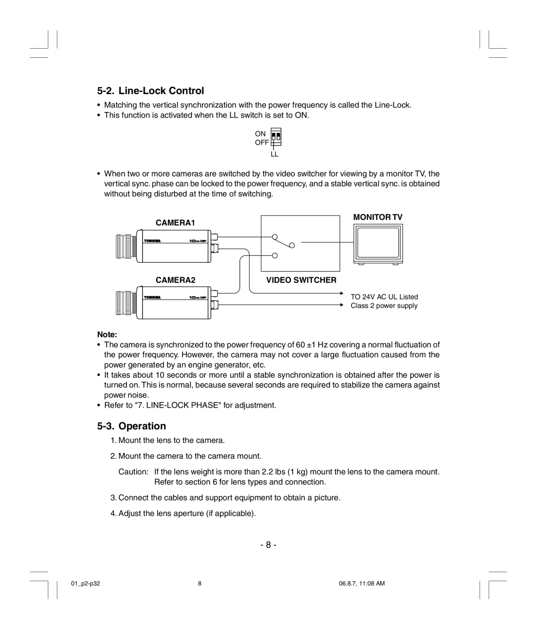 Toshiba IK-6210A, IK-6410A instruction manual Line-Lock Control 