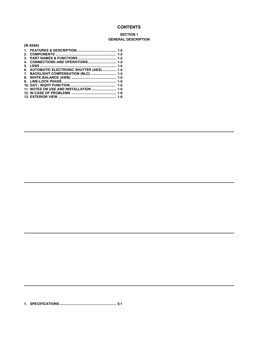 Toshiba IK-629A manual Contents 