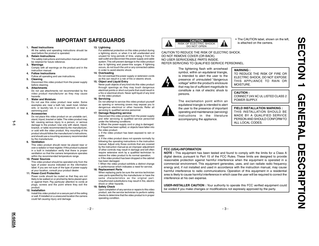 Toshiba IK-6420A1-1 user service Read Instructions, Retain Instructions, Lightning, Follow Instructions, Cleaning 