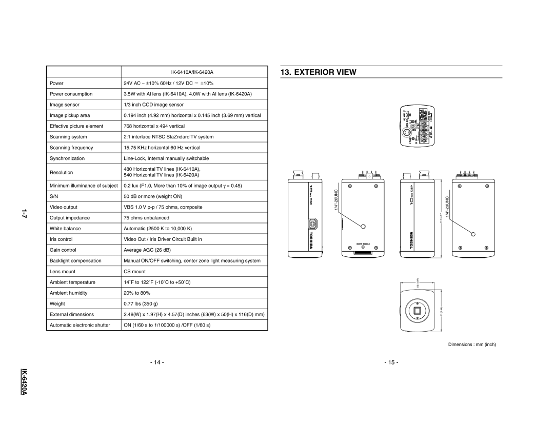 Toshiba IK-6420A1-1 user service Exterior View 