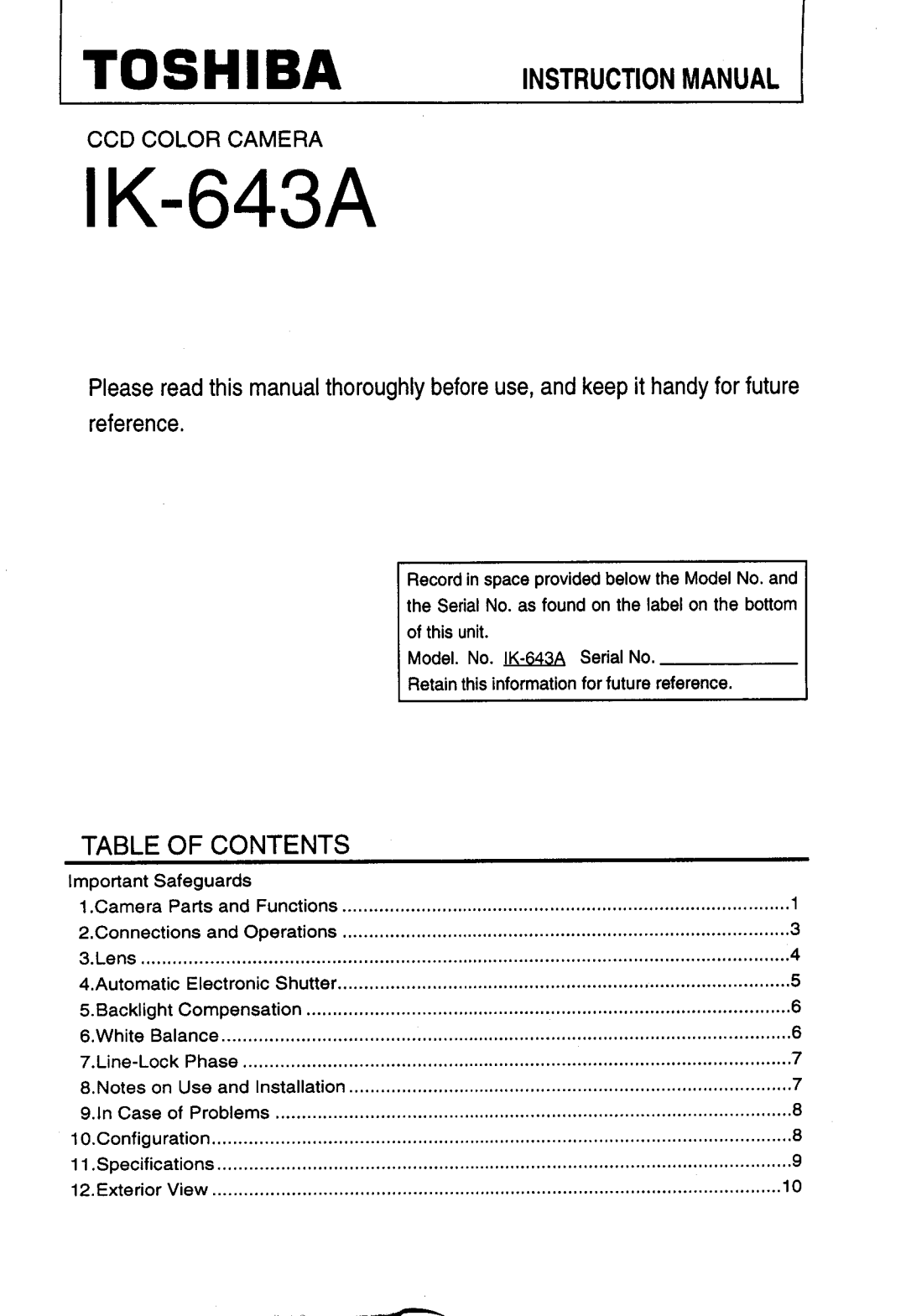 Toshiba IK-643A manual 