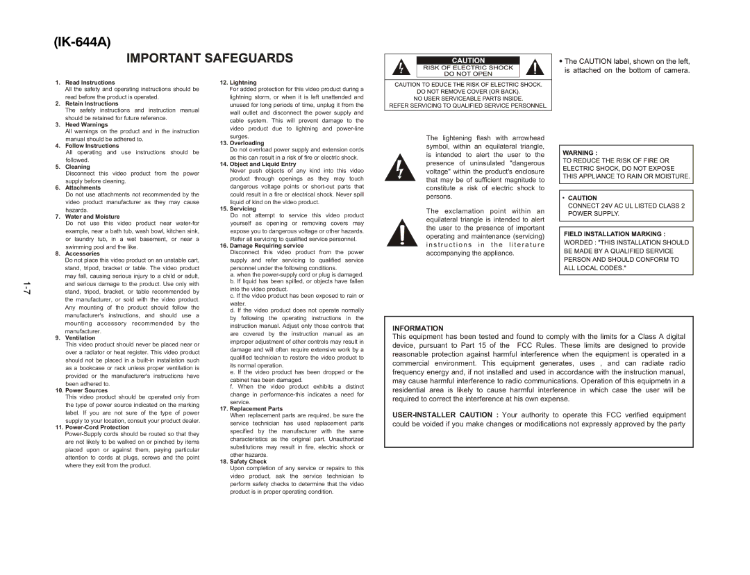 Toshiba IK-644A manual 